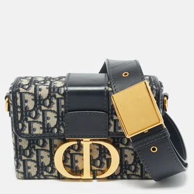 Pre-owned Dior 30 Montaigne Navy Blue Oblique Canvas Box Bag