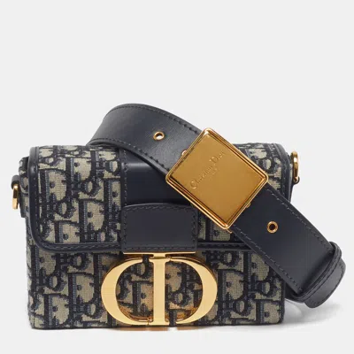 Pre-owned Dior 30 Montaigne Navy Blue Oblique Canvas Box Bag