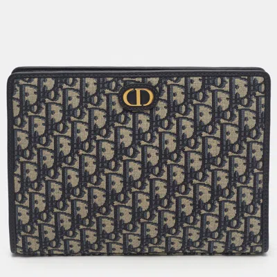 Pre-owned Dior 30 Montaigne Navy Blue Oblique Canvas Pouch