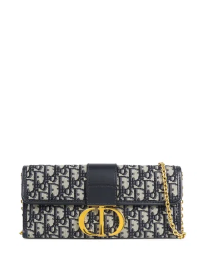 Pre-owned Dior 30 Montaigne Oblique Monogram Clutch Bag In Blue