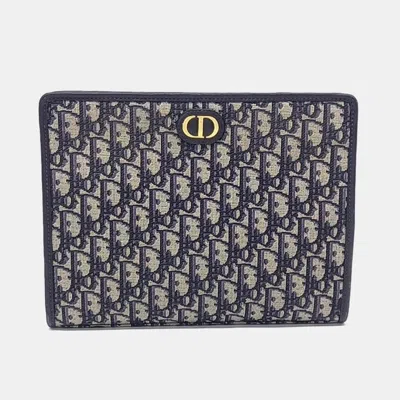 Pre-owned Dior 30 Montaigne Pouch Blue Oblique Jacquard Canvas Clutch Bag In Multicolor