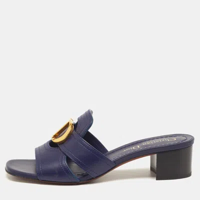 Pre-owned Dior 30 Montaigne Size 35 Navy Blue Leather Slide Sandals
