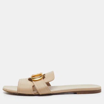 Pre-owned Dior 30 Montaigne Size 38.5 Beige Leather Flat Slide Sandals