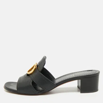 Pre-owned Dior 30 Montaigne Size 39 Black Leather Slide Sandals