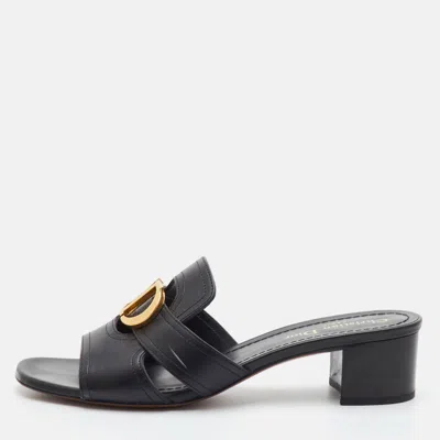 Pre-owned Dior 30 Montaigne Size 39 Black Leather Slide Sandals