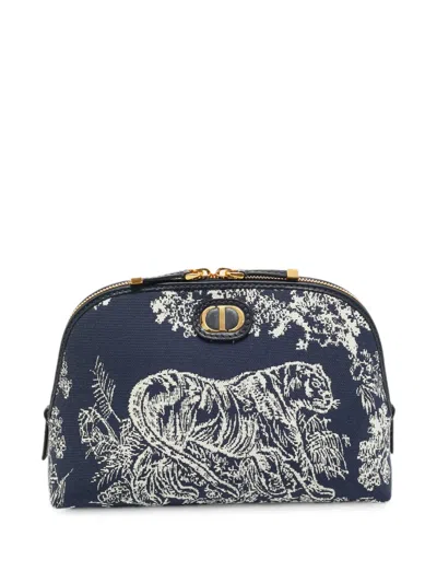 Pre-owned Dior 30 Montaigne Toile De Jouy Reverse Beauty Pouch In Blue