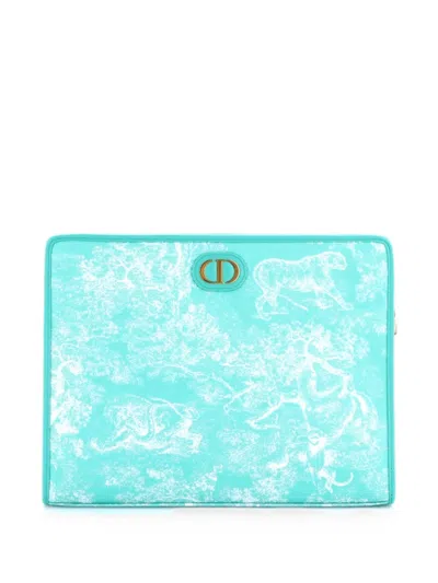 Pre-owned Dior 30 Montaigne Zip Pouch Jacquard Canvas Medium Clutch Bag In Green