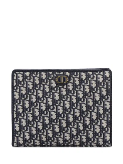 Pre-owned Dior 30 Montaigne Zip Pouch Oblique Canvas Medium Clutch Bag In Blue