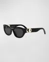 Dior Women's 30montaigne B5u Oval Sunglasses In Shiny Black Smoke