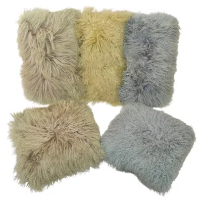 Pre-owned Dior 5 Fibre By Auskin Tibetan Sheepskin Natural Fiber Throws Pillows Green Blue Gray