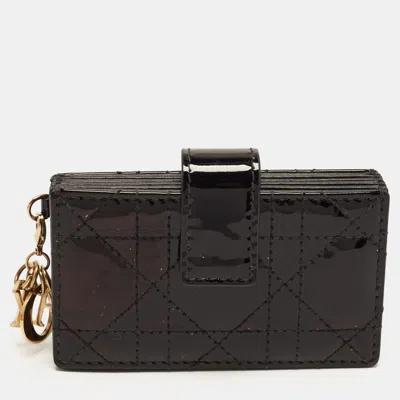 Pre-owned Dior 5 Gusset Black Cannage Patent Leather Card Case