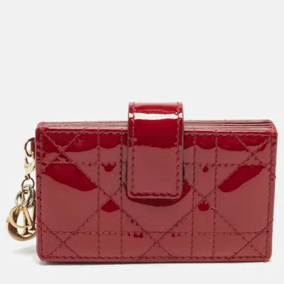 Pre-owned Dior 5 Gusset Red Cannage Patent Leather Card Holder