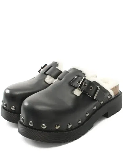 Pre-owned Dior 60mm Quake Shearling-lined Buckle-detail Clog In Black