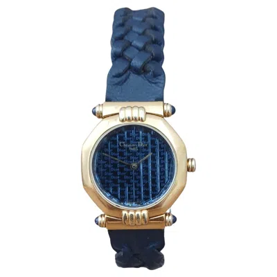 Pre-owned Dior 64151 Gold Navy Blue Octagon Womens Watch