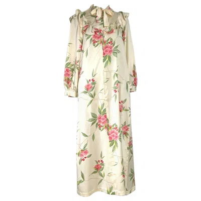 Pre-owned Dior 70's Vintage Christian  For Neiman Floral Night Gown In Sand
