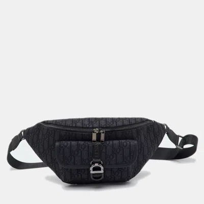 Pre-owned Dior 8 Black/grey Oblique Canvas And Leather Belt Bag