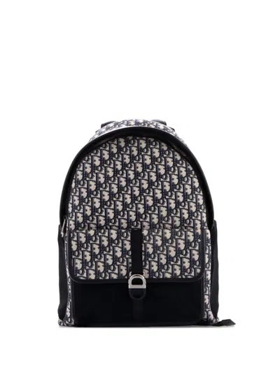 Pre-owned Dior 8 Front Pocket Buckle Oblique Canvas Backpack In Blue