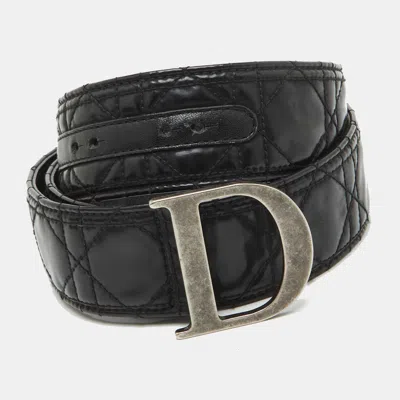 Pre-owned Dior 90 Cm Black Cannage Patent Leather D Buckle Belt