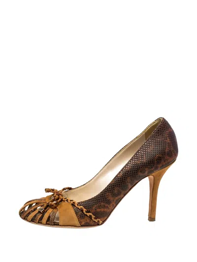 Pre-owned Dior 95mm Lizard-embossed Leather Heeled Pumps In Brown