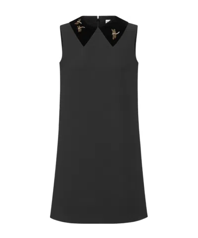 Dior A-line Embroidered Dress In Black