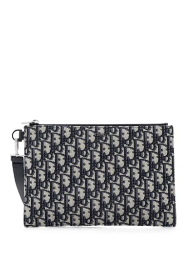 Pre-owned Dior A5 Pouch Oblique Canvas Clutch Bag In Blue