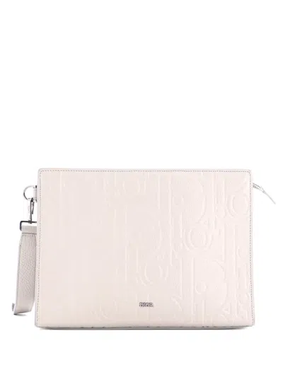 Pre-owned Dior A5 Triangle Wristlet Pouch Gravity Leather Clutch Bag In Gray