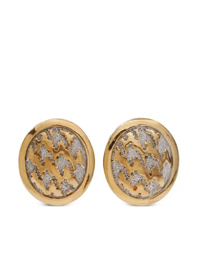 Pre-owned Dior Abstract Pattern Button Clip-on Earrings In Gold