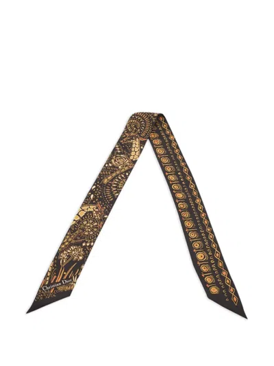 Pre-owned Dior Abstract-pattern Silk Scarf In Black