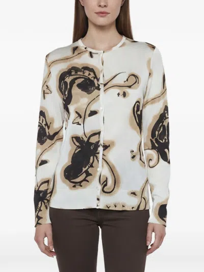 Pre-owned Dior Abstract-print Knitted Camisole Top And Cardigan Set In Neutrals