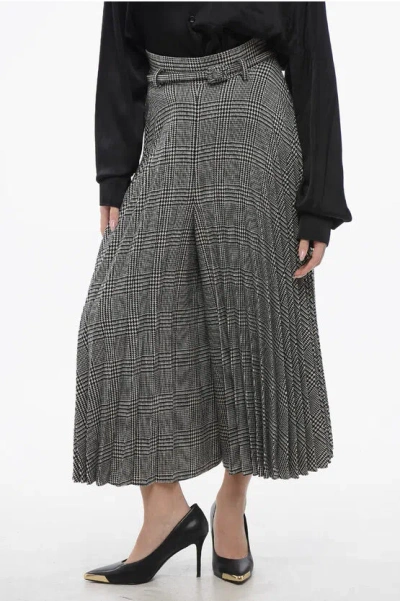 Dior Accordion Wool Blend Gaucho Pants With District Check Patter In Gray