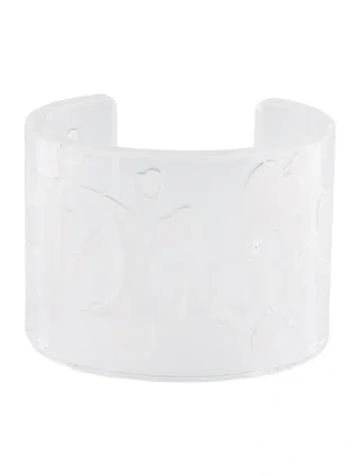 Pre-owned Dior Acrylic & Resin Heart Cuff Bracelet, 6.25" In White