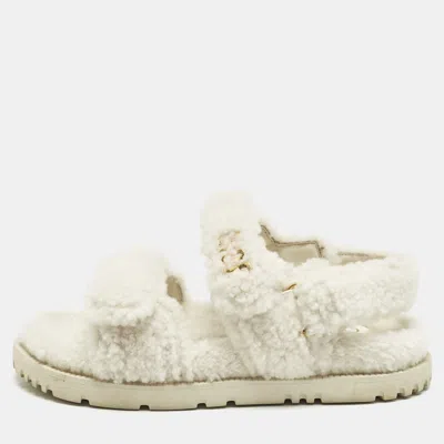 Pre-owned Dior Act Flat Sandals Size 37 In White