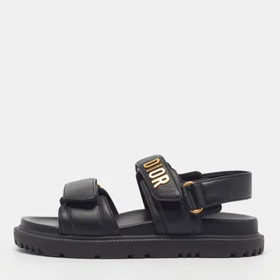 Pre-owned Dior Act Size 34.5 Black Leather Slingback Flat Sandals