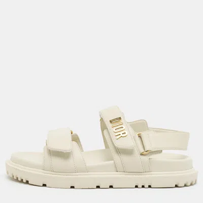 Pre-owned Dior Act Size 37 Cream Leather Ankle Strap Sandals