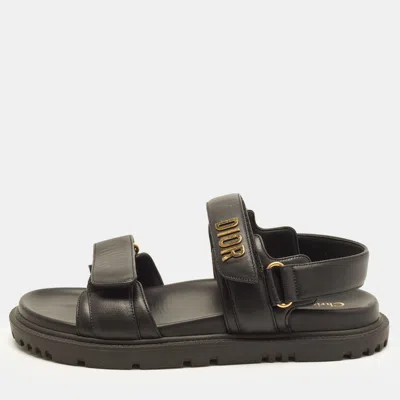 Pre-owned Dior Act Size 39 Black Leather Slingback Sandals