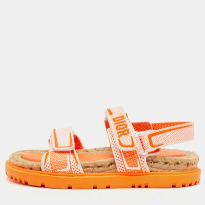 Pre-owned Dior Act Size 39 Orange/white Canvas Ankle Strap Sandals