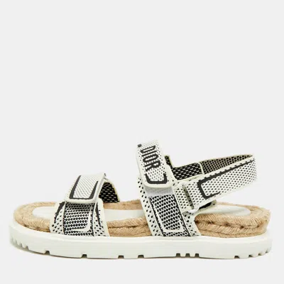 Pre-owned Dior Act Size 39.5 White/black Canvas Slingback Sandals