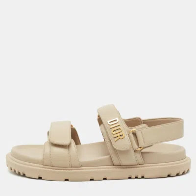 Pre-owned Dior Act Size 40 Beige Leather Flat Slingback Sandals