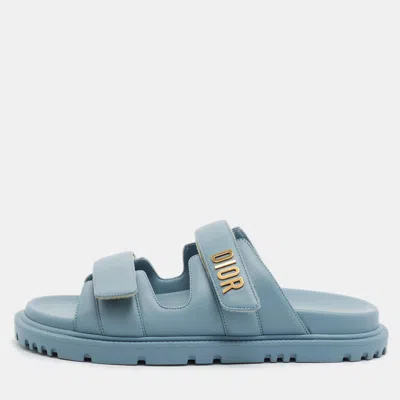 Pre-owned Dior Act Size 40 Blue Leather Flat Slide Sandals