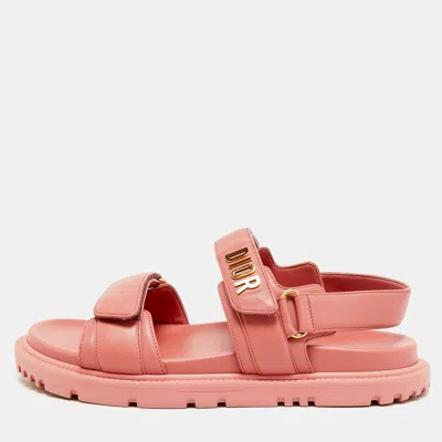 Pre-owned Dior Act Size 40.5 Pink Leather Slingback Sandals
