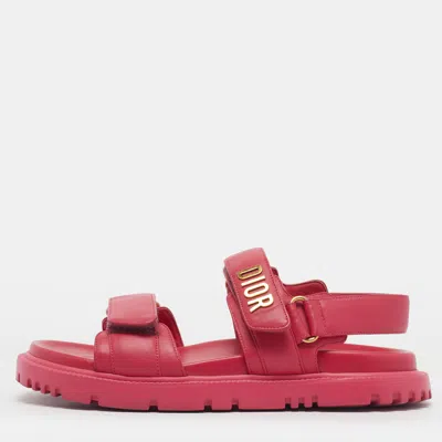 Pre-owned Dior Act Size 40.5 Pink Leather Slingback Sandals