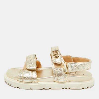 Pre-owned Dior Act Size 41 Gold Leather Slingback Sandals