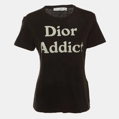 Pre-owned Dior Addict Cotton & Linen Crew Neck T-shirt S In Black