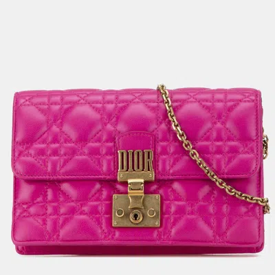 Pre-owned Dior Addict Wallet On Chain In Pink