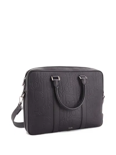 Pre-owned Dior Affaires Convertible Zipped Briefcase Gravity Leather Business Bag In Black