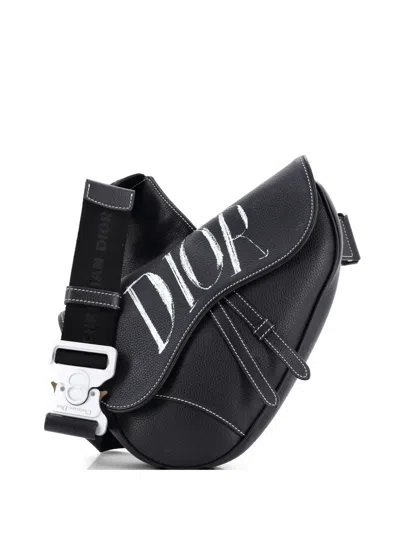 Pre-owned Dior Alex Foxton Logo Saddle Printed Leather Crossbody Bag In Black