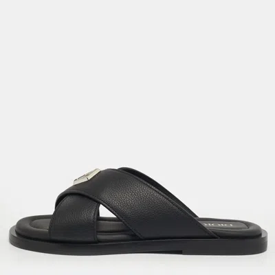 Pre-owned Dior Alias Size 38 Black Leather Flat Slides