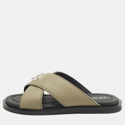 Pre-owned Dior Alias Size 38 Grey Leather Flat Sandals In Gray