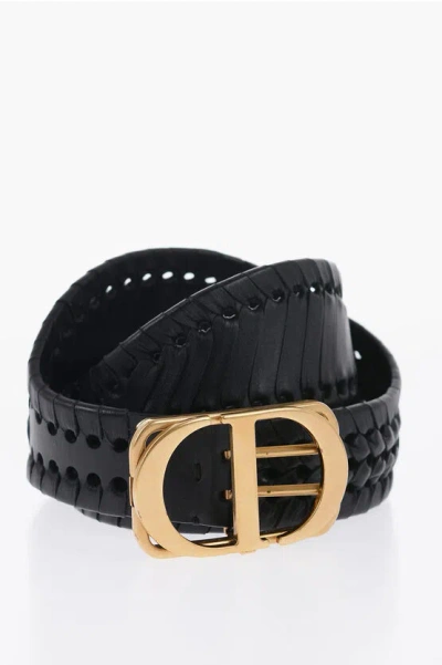 Dior All-over Cut-out Details Leather Sfilata Belt 100mm In Black