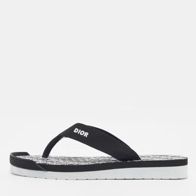 Pre-owned Dior Alpha Size 43 Black Canvas And Leather Thong Flat Sandals